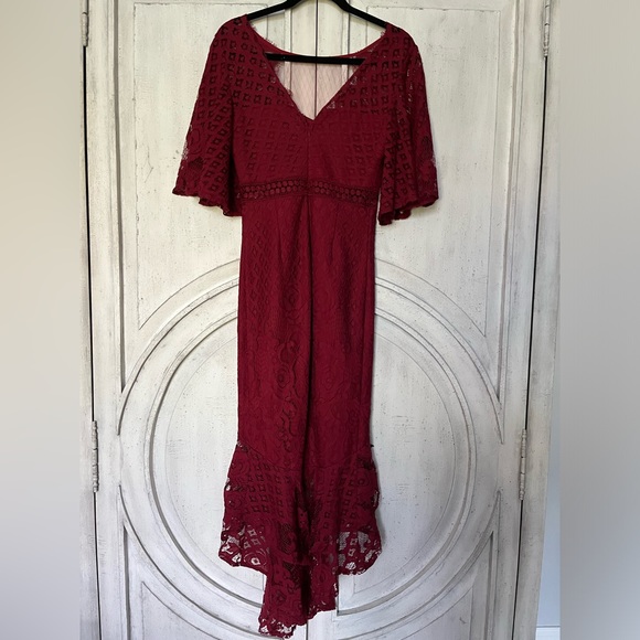 Reyna Dress in Red One Of A Kind Lace Midi Dress Size 2 - Picture 9 of 11